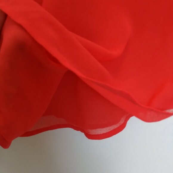 Romantic Red Ruffled Collar Long Sleeve Banded Pleated Cuff Flowy TunicTop SzS - Picture 9 of 11